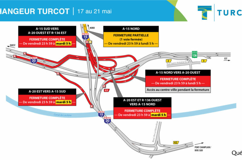 Fermetures dans l'échangeur Turcot durant le long week-end des patriotes article image