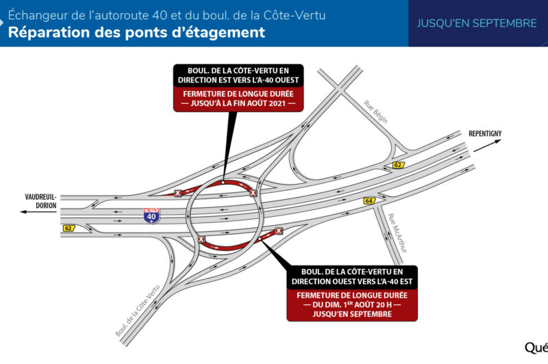Échangeur Côte-Vertu/Autoroute 40 : Fermeture prolongée dès dimanche article image
