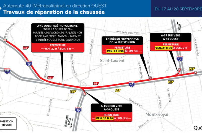 Autoroute 40 à Montréal – Fermeture complète en direction ouest du 17 au 20 septembre article image