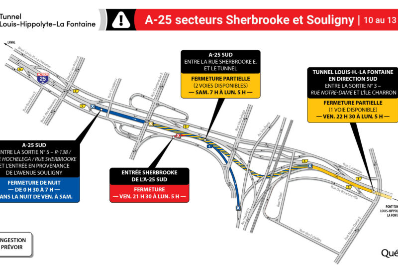 Entraves majeures dans le secteur de l'autoroute 25 et du tunnel La Fontaine ce week-end article image