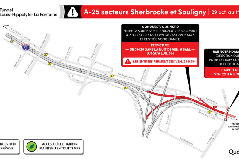 Tunnel Louis-Hippolyte-La Fontaine : circulation difficile à prévoir en fin de semaine article image