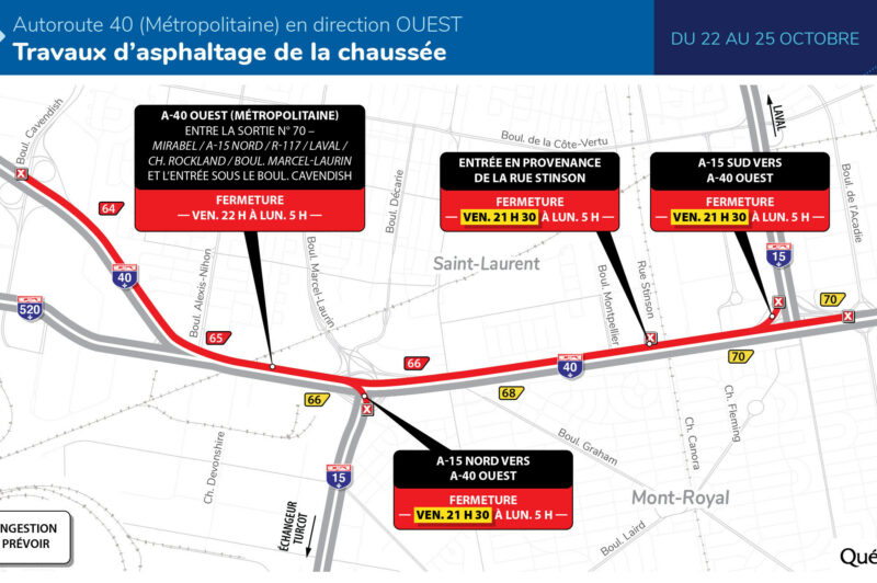 La Métropolitaine ouest fermée entre la 15 et Cavendish ce week-end article image