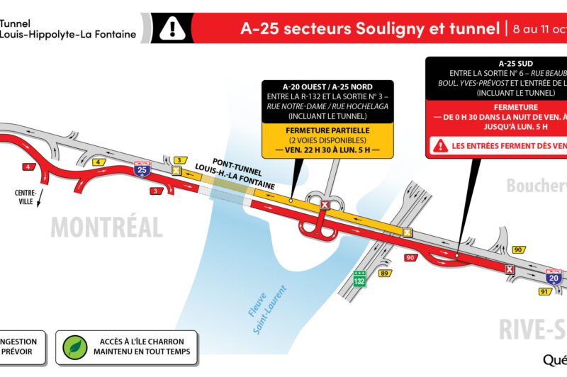 Fermetures du tunnel La Fontaine et du pont de l'Île-aux-Tourtes ce week-end article image