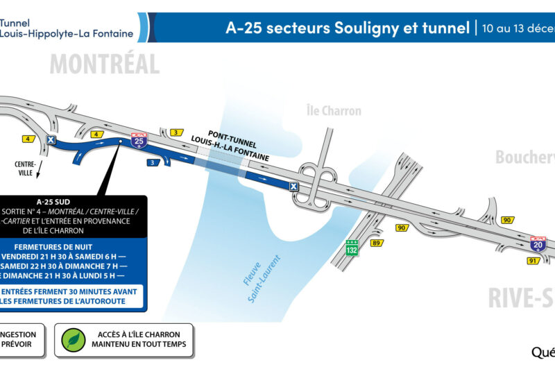 Le tunnel La Fontaine fermé de nuit vers la Rive-Sud ce week-end article image