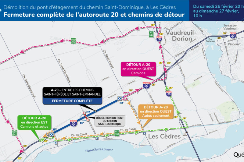 La 20 fermée à Les Cèdres dans la nuit du 26 au 27 février article image