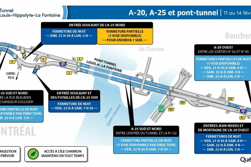 Fermetures de nuit dans les secteurs du tunnel, de la 25 et de la 20 ce week-end article image