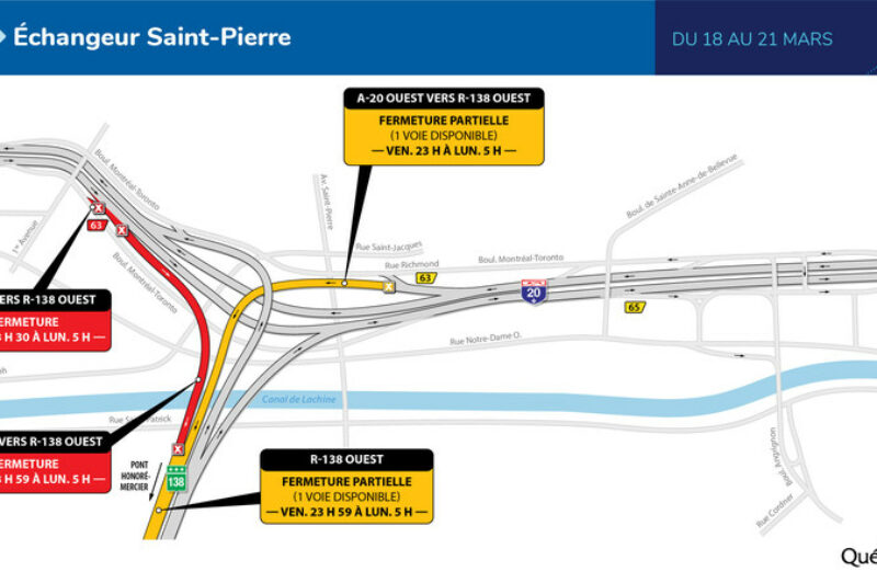 Autoroute 20 : fermeture de la bretelle menant vers la route 138 durant la fin de semaine du 18 mars article image