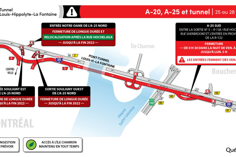 Le tunnel La Fontaine fermé vers la Rive-Sud ce week-end – Vitesse réduite pendant les travaux article image