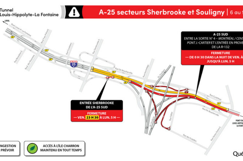 Tunnel Louis-Hippolyte-La Fontaine - Fermeture complète en direction de la Rive-Sud durant la fin de semaine du 6 au 9 mai article image