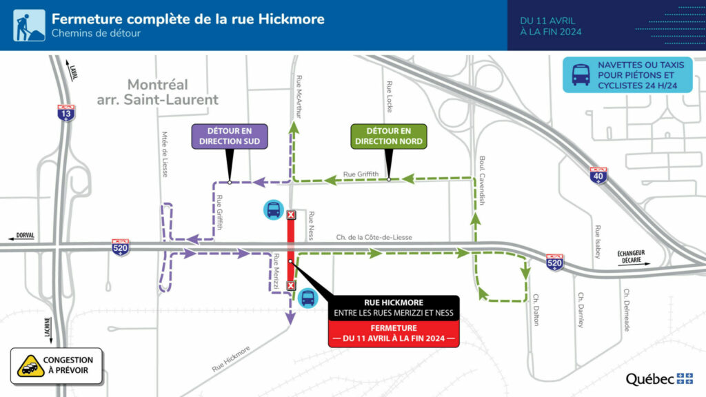 Carte des travaux du pont d’étagement de la 520 qui débutent le 11 avril 2023.