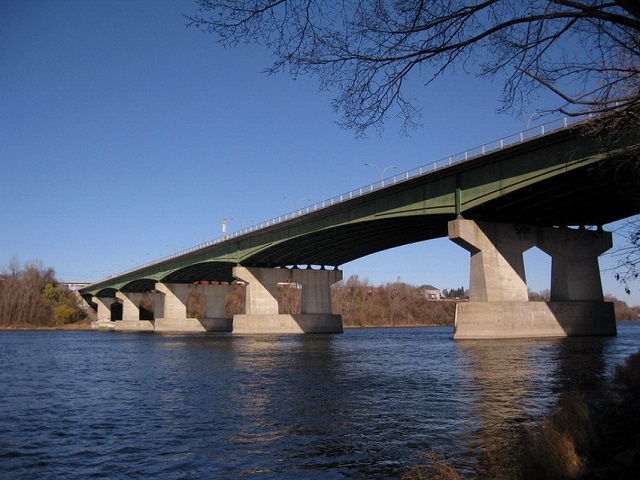 Pont Pie-IX vu de la rive.