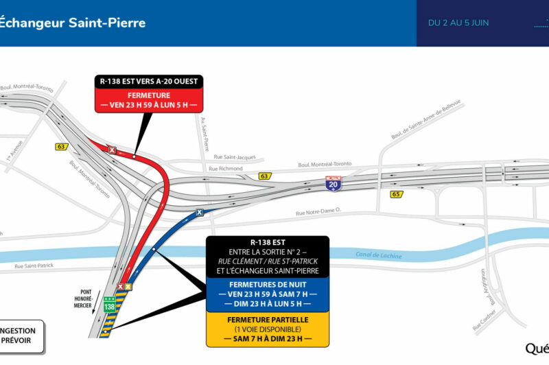 <strong>Échangeur St-Pierre : fermetures majeures du 2 au 5 juin</strong> article image