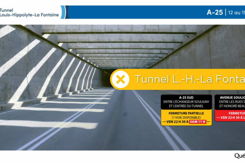 <strong>Réfection du tunnel La Fontaine : une voie en moins sur la 25 sud dans la nuit du 12 au 13 mai</strong> article image