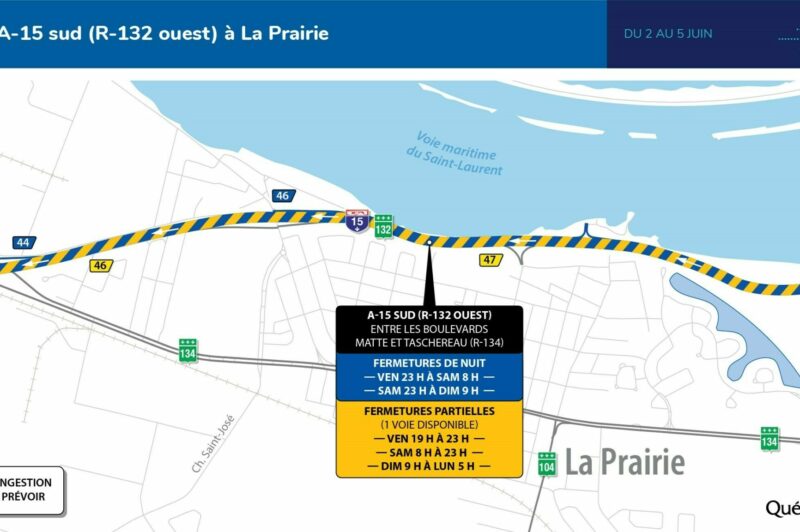 <strong>Travaux intensifs sur la 15 sud à La Prairie ce week-end</strong> article image