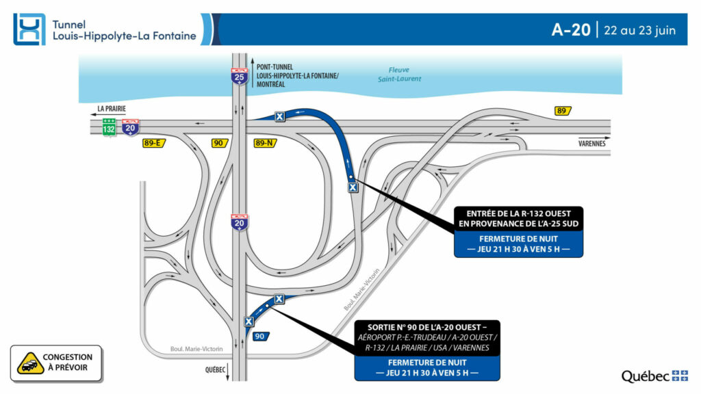 Carte des travaux routiers sur la 20, nuit du 22 au 23 juin 2023