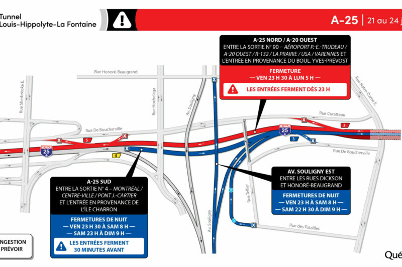 Fermeture complète du tunnel Louis-Hippolyte-La Fontaine en direction de Montréal durant la fin de semaine du 21 juillet article image
