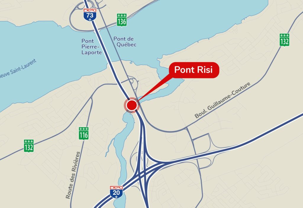 Carte des travaux au pont Risi, week-end 18 août 2023