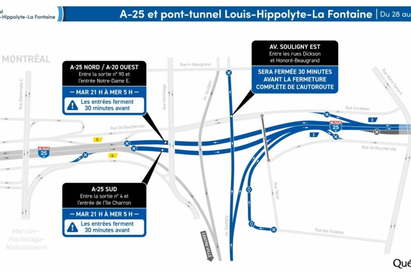 Le tunnel La Fontaine fermé dans les deux directions dans la nuit du 28 au 29 mai article image