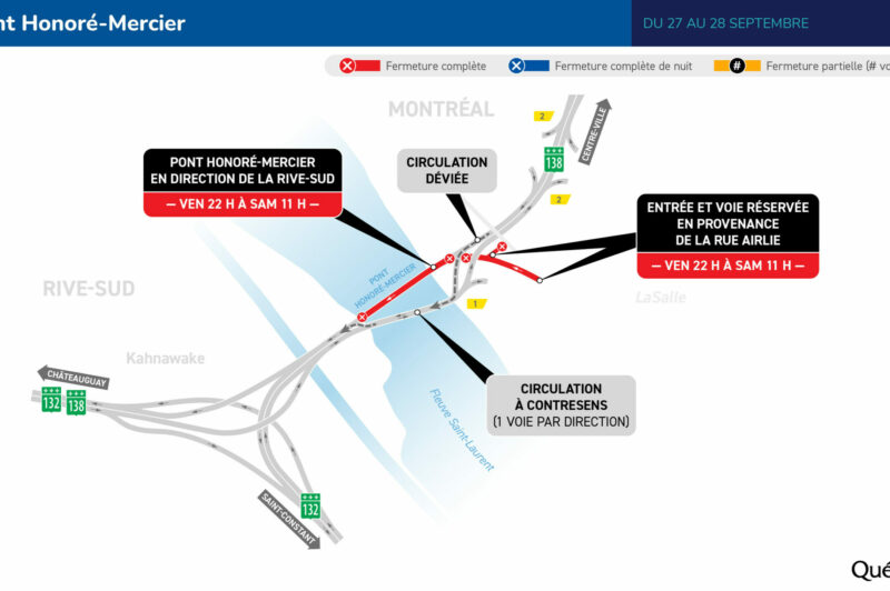 Une seule voie par direction sur le pont Mercier du 27 au 28 septembre article image