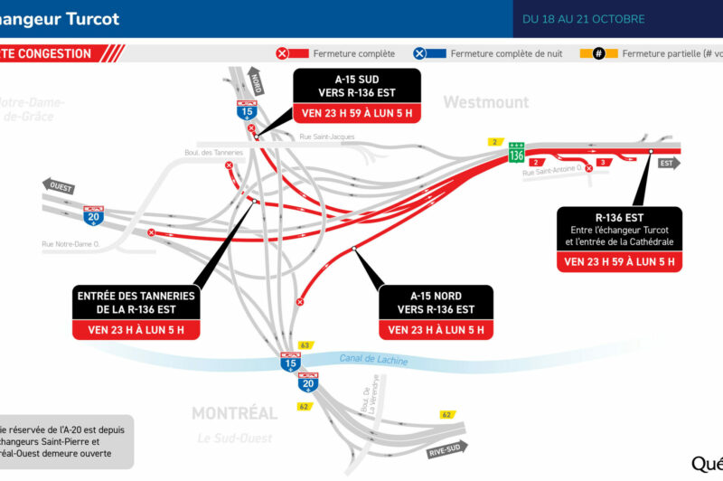 L’autoroute Ville-Marie Est fermée entre l’échangeur Turcot et le centre-ville du 18 au 21 octobre article image