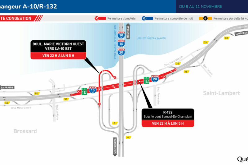 La route 132 fermée aux abords du pont Samuel-De Champlain ce week-end article image