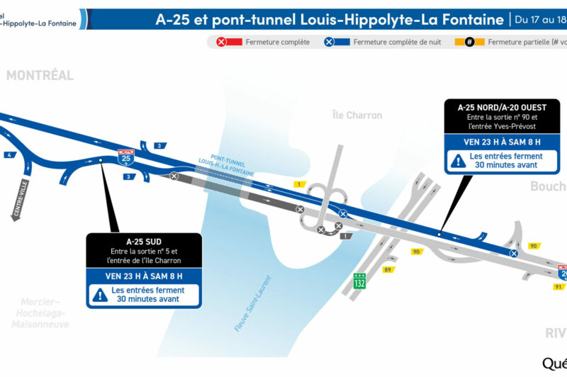 Fermeture du tunnel Louis-Hippolyte-La Fontaine durant la nuit du 17 au 18 janvier article image