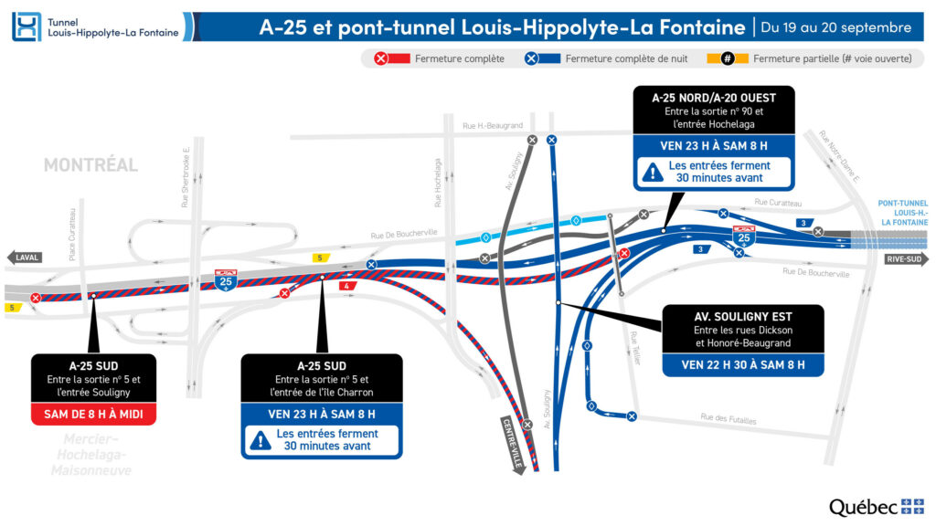Carte des travaux au tunnel La Fontaine dans la nuit du 19 au 20 septembre 2025