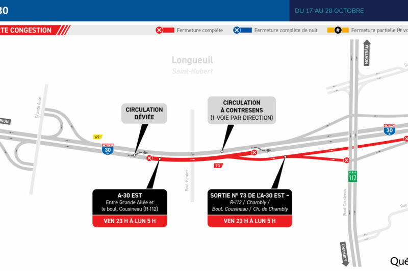 Congestion à prévoir : fermeture partielle de l’autoroute 30 ce week-end article image