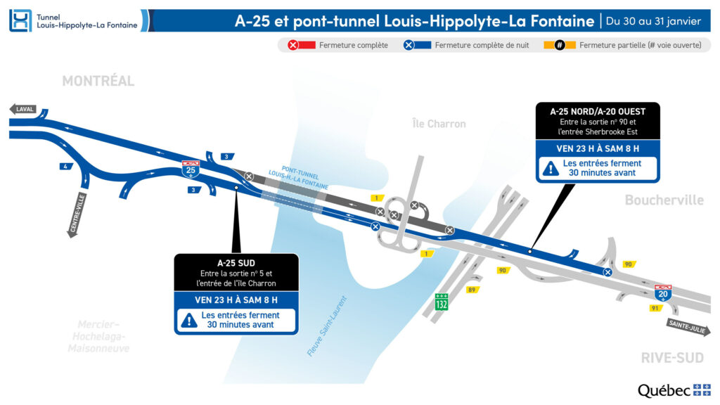 Carte des travaux au tunnel La Fontaine dans la nuit du 30 au 31 janvier 2026