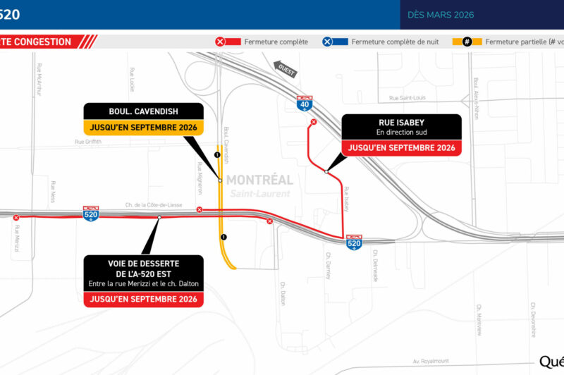 Dès le 10 février, travaux de reconstruction du pont d'étagement de l'A-520 au-dessus du boulevard Cavendish article image