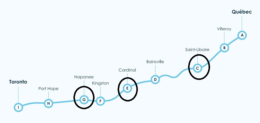 Itinéraire et carte des points de recharge pour un trajet Québec-Toronto en camion électrique