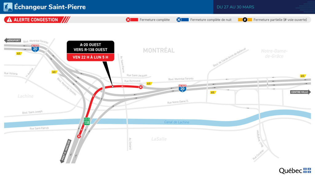 Carte des travaux à l’échangeur Saint-Pierre du 27 au 30 mars 2026