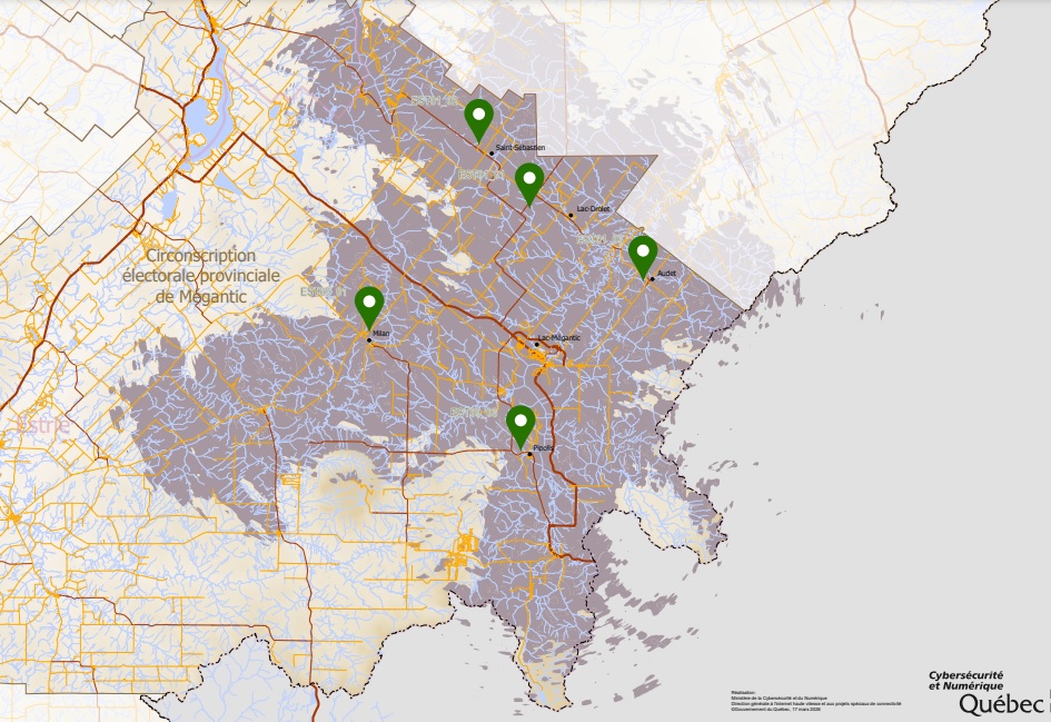 Carte des nouvelles tours cellulaires en Estrie