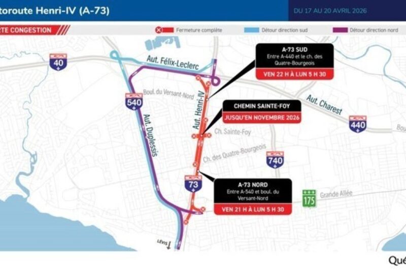 L’autoroute Henri-IV fermée dans le secteur du chemin Sainte-Foy ce week-end article image