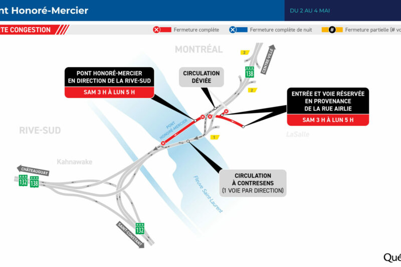 Une seule voie par direction sur le pont Mercier ce week-end, congestion à prévoir article image