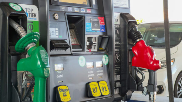 Gas station pump with diesel and gasoline options. alternate text for this image
