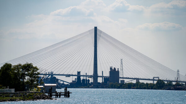 View of Gordie Howe International Bridge over the Detroit River. alternate text for this image