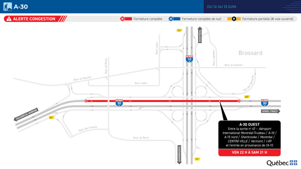 Carte des travaux sur la 30 les 12 et 13 juin 2026