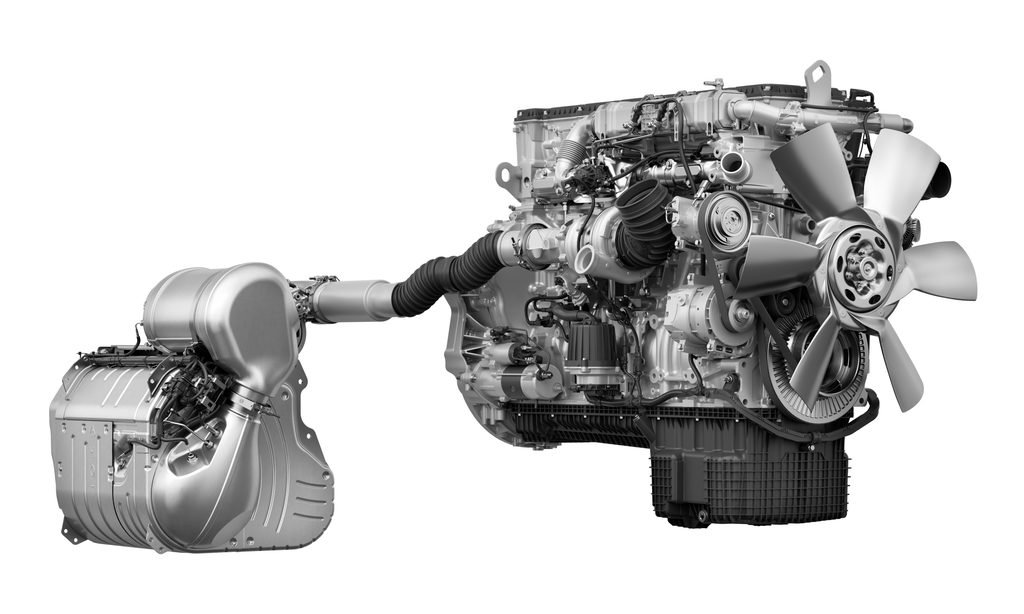 Beauty shot de moteur Detroit Gen 6 avec système de traitement des émissions