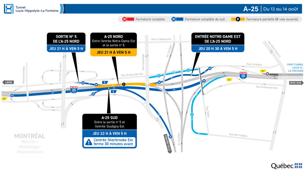 Carte des travaux sur l’autoroute 25 la semaine du 10 août 2026