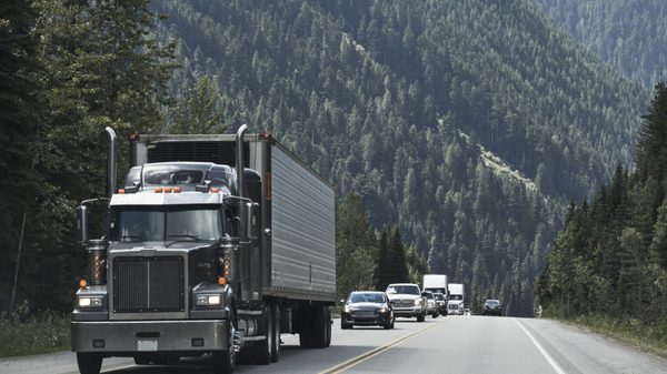 Semi Truck in the Canadian Rocky Mountains of British Columbia, Canada alternate text for this image